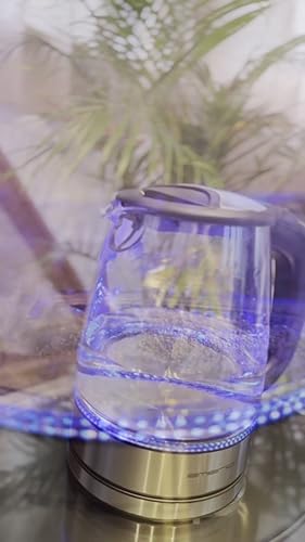 Emerio WK-123132, Glas Wasserkocher 1.7L, BPA frei, bestes Borosilikatglas, 2200 Watt, schöne blaue LED Beleuchtung, Auto Off, Überhitzungsschutz, mit hochwertigem Edelstahl abgedecktes Heizelement