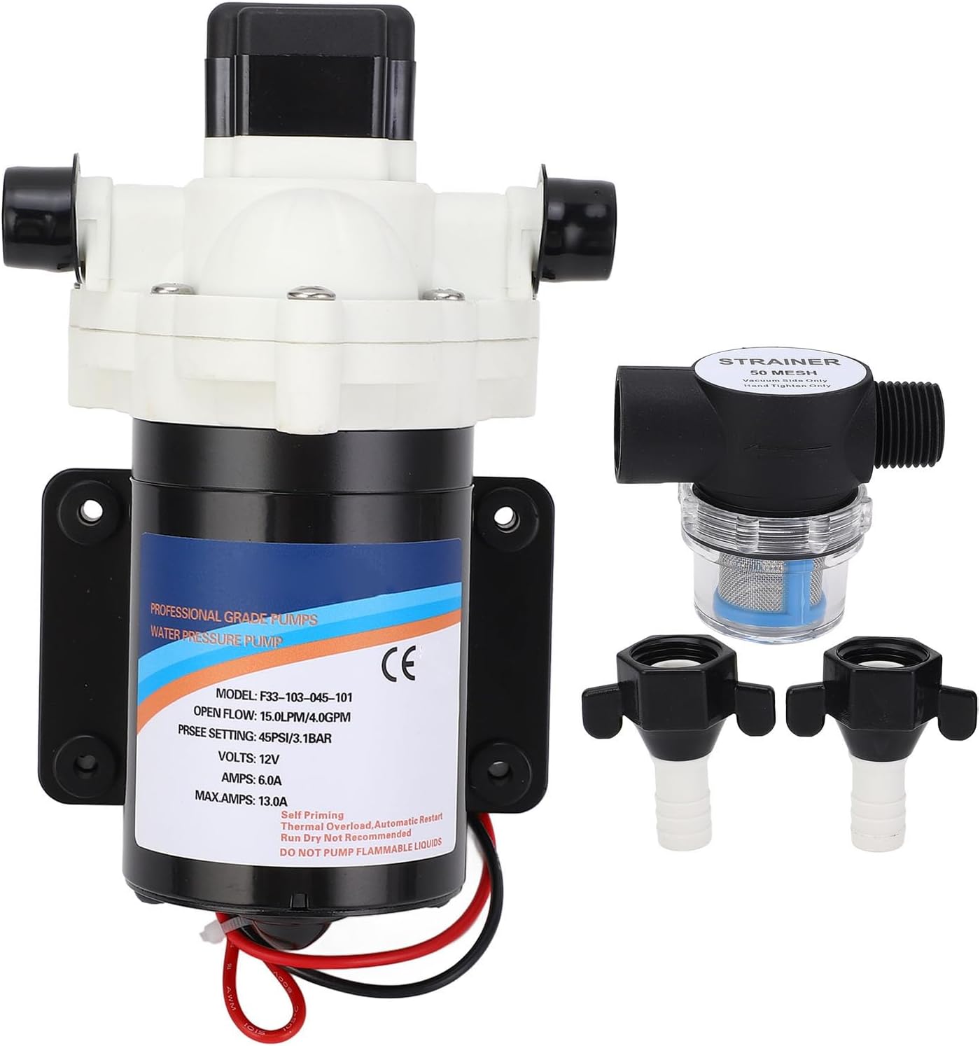 12V DC RV Self Priming Diaphragm with 4 0 GPM Rate 45 PSI Pressure for RV Marine Yacht Garden Agricultural Irrigation Equipment Cooling Circulation
