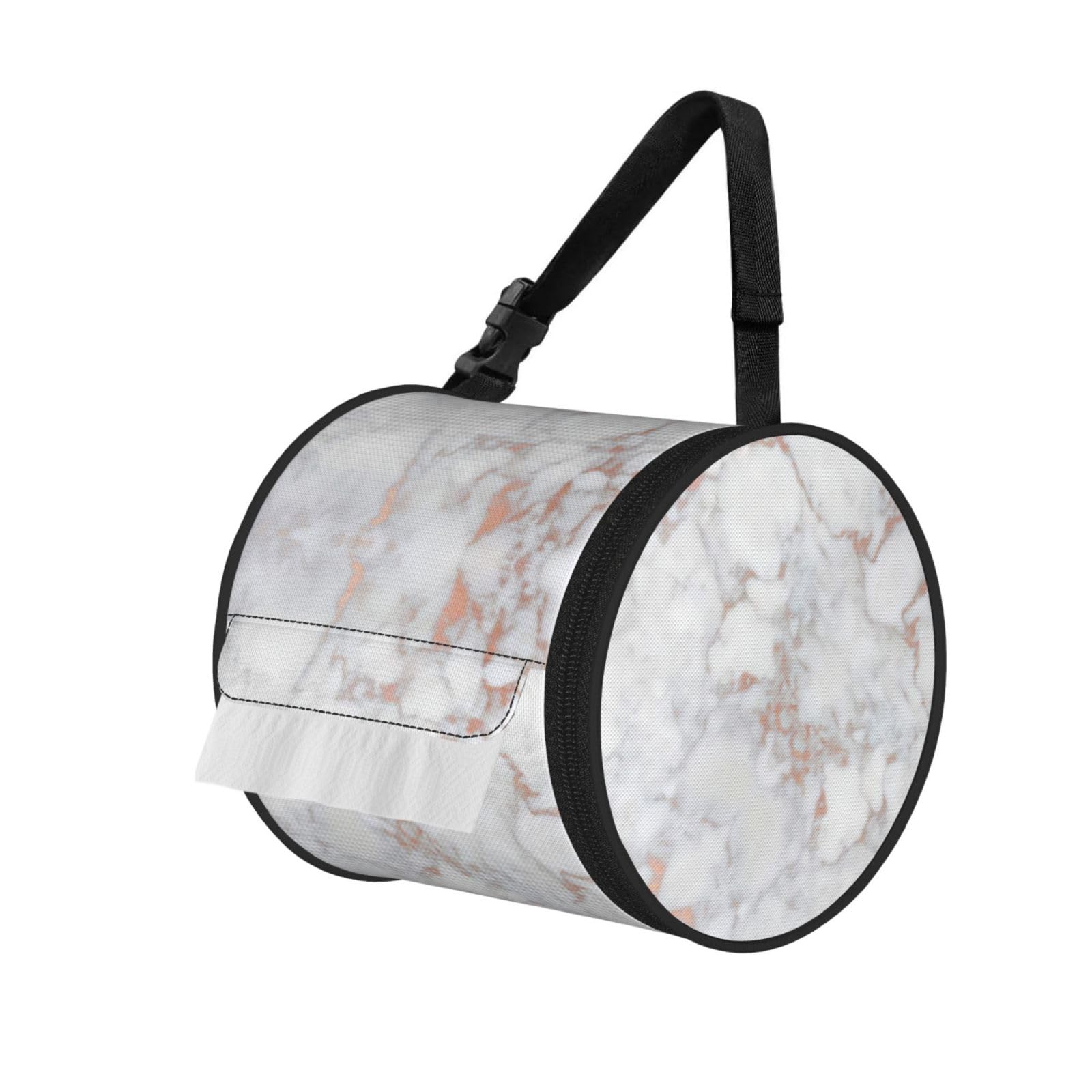 White Marble Rose Gold Print Fashion Tissues Organizer Box, Hanging Tissue Holder For Purse Coins For Car Office Daily Outing
