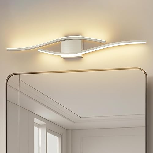 Joossnwell Lámpara de tocador de baño, moderna lámpara de baño sobre espejo níquel cepillado 5CCT regulable LED barra de luz de tocador de baño de
