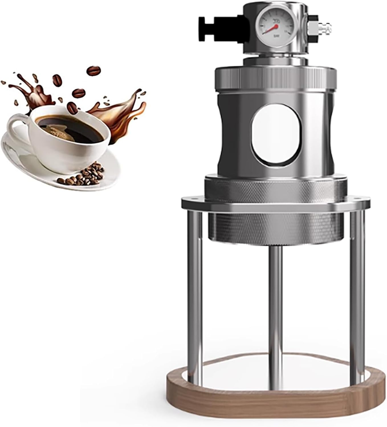 Draagbare Handmatige Koffiemachine Van 58 Mm, Handmatige Koffiemachine Met Drukmeter, Snelle Extractie Van 16 Bar En Roestvrij Staal, Afneembaar En Compact, Duurzaam En Smaakloos, Voor Thuis, Op Reis