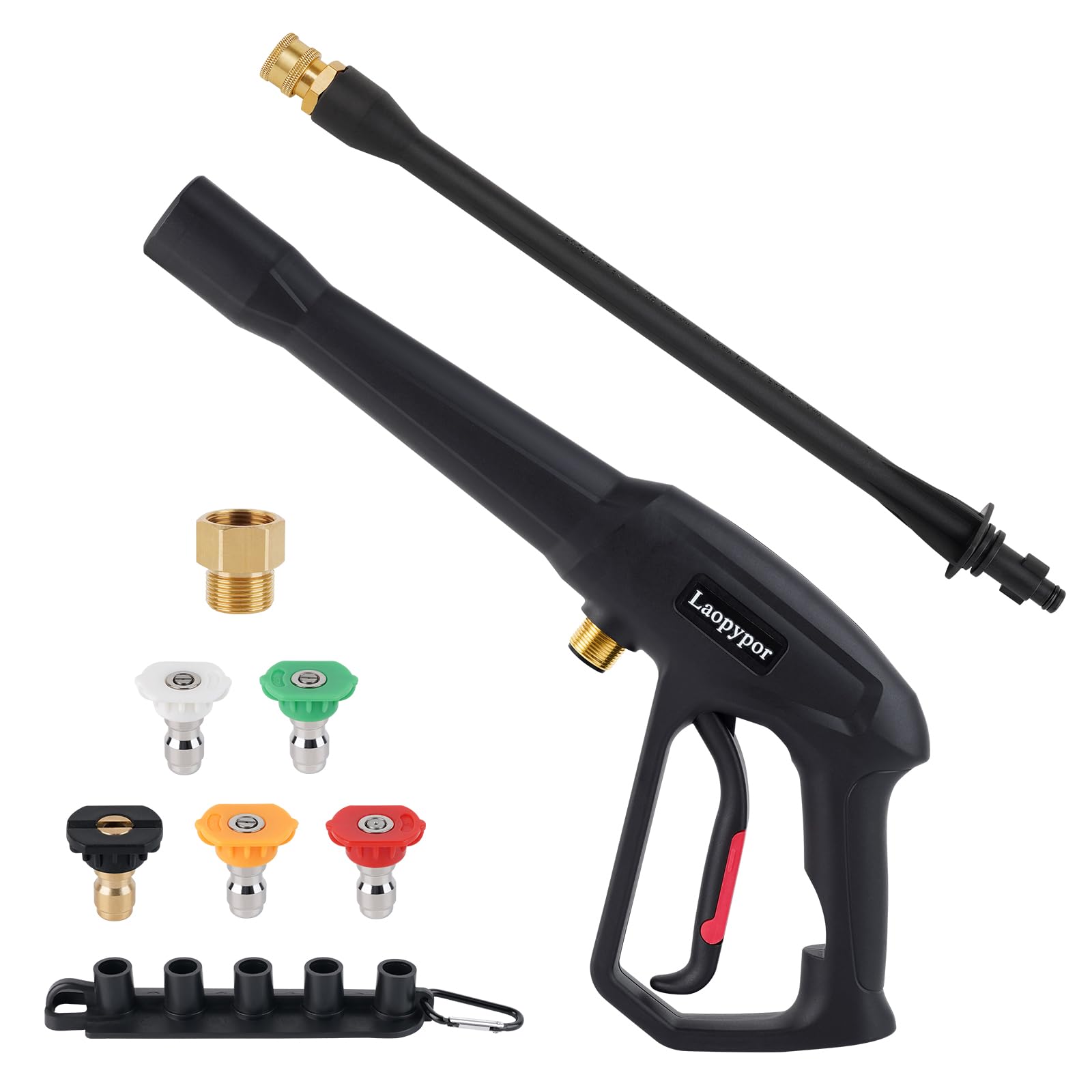 Pressure Washer Gun with Power Wash Extension Wand,5 Spray Nozzle Tips, M22-15mm & M22-14mm Fitting Compatible with Karcher, Ryobi, Greenworks,Powerst