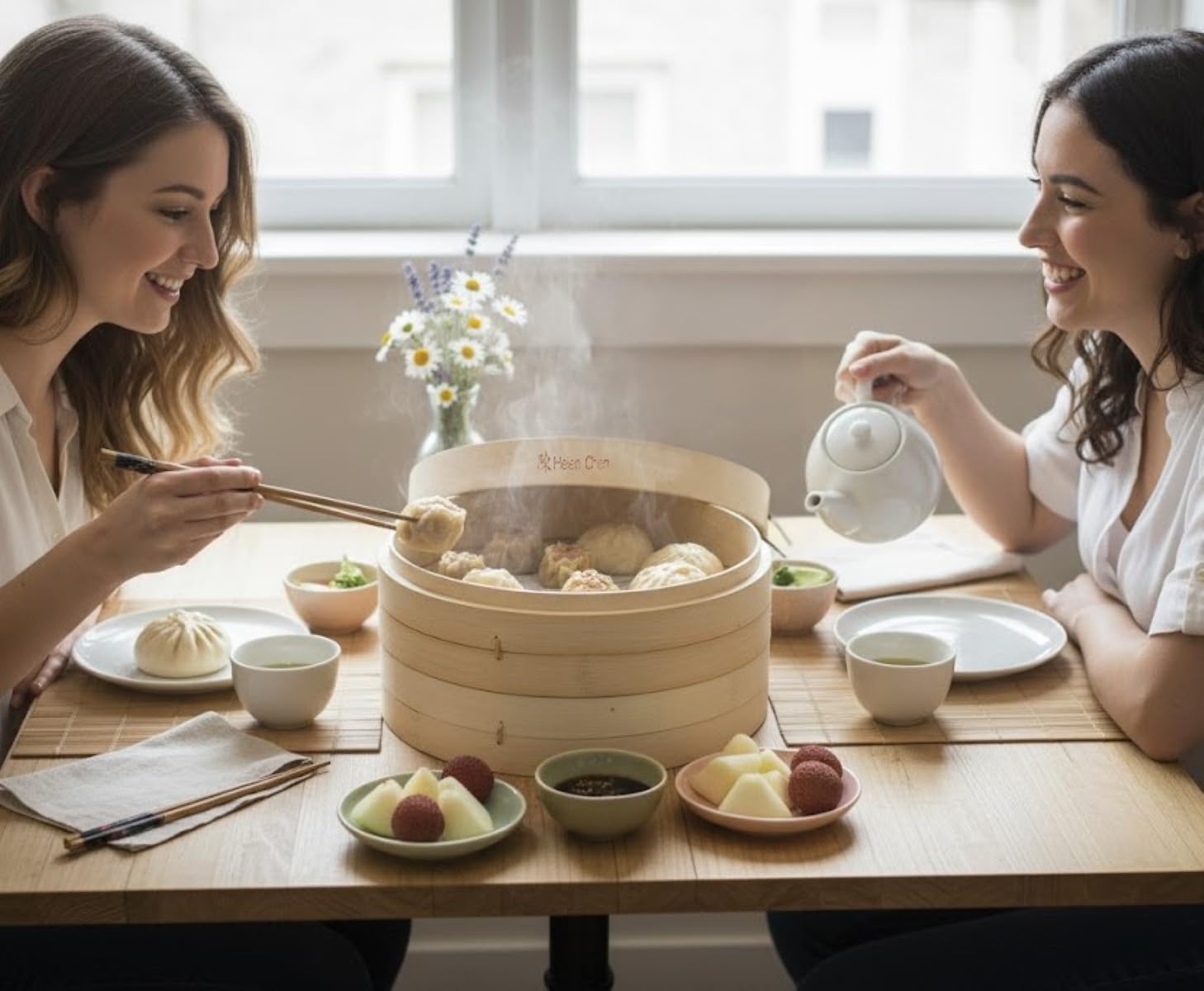 Helen's Asian Kitchen Bamboo Food Steamer with Lid - 100% Natural Bamboo - Basket Steamers for Cooking Dumplings, Dim Sum, Veggies, Fish, Meat - Preserve Nutrients & Flavors - 12-Inch - Image 2