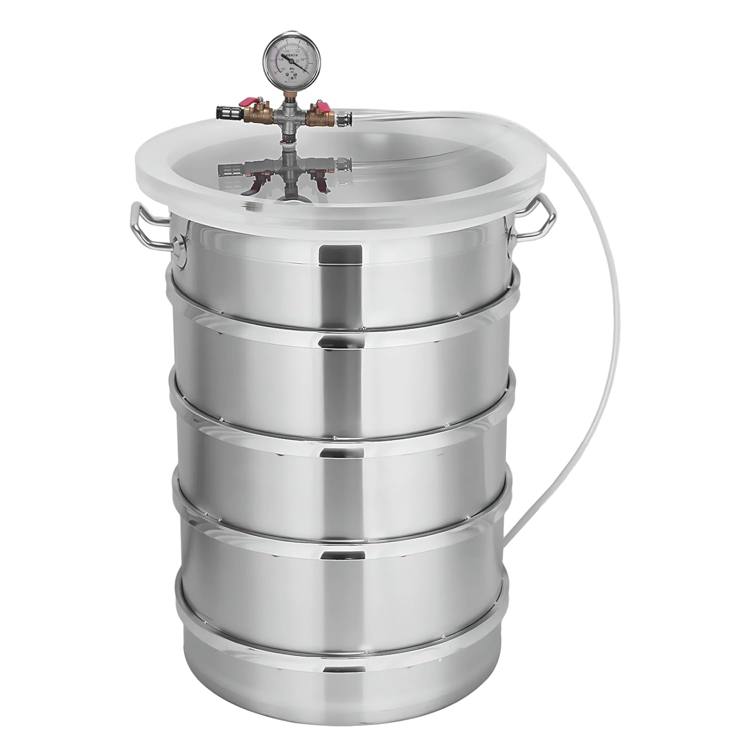 304 Stainless Steel Industrial Vacuum Degassing Barrel with Clear Lid Vacuum Chamber Viewing Window Without Pump for Casting Silicone Essential Oils