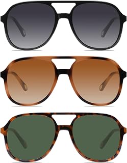 Retro Square Aviator Sunglasses for Womens Mens Vintage 70s Double Bridge Sun Glasses