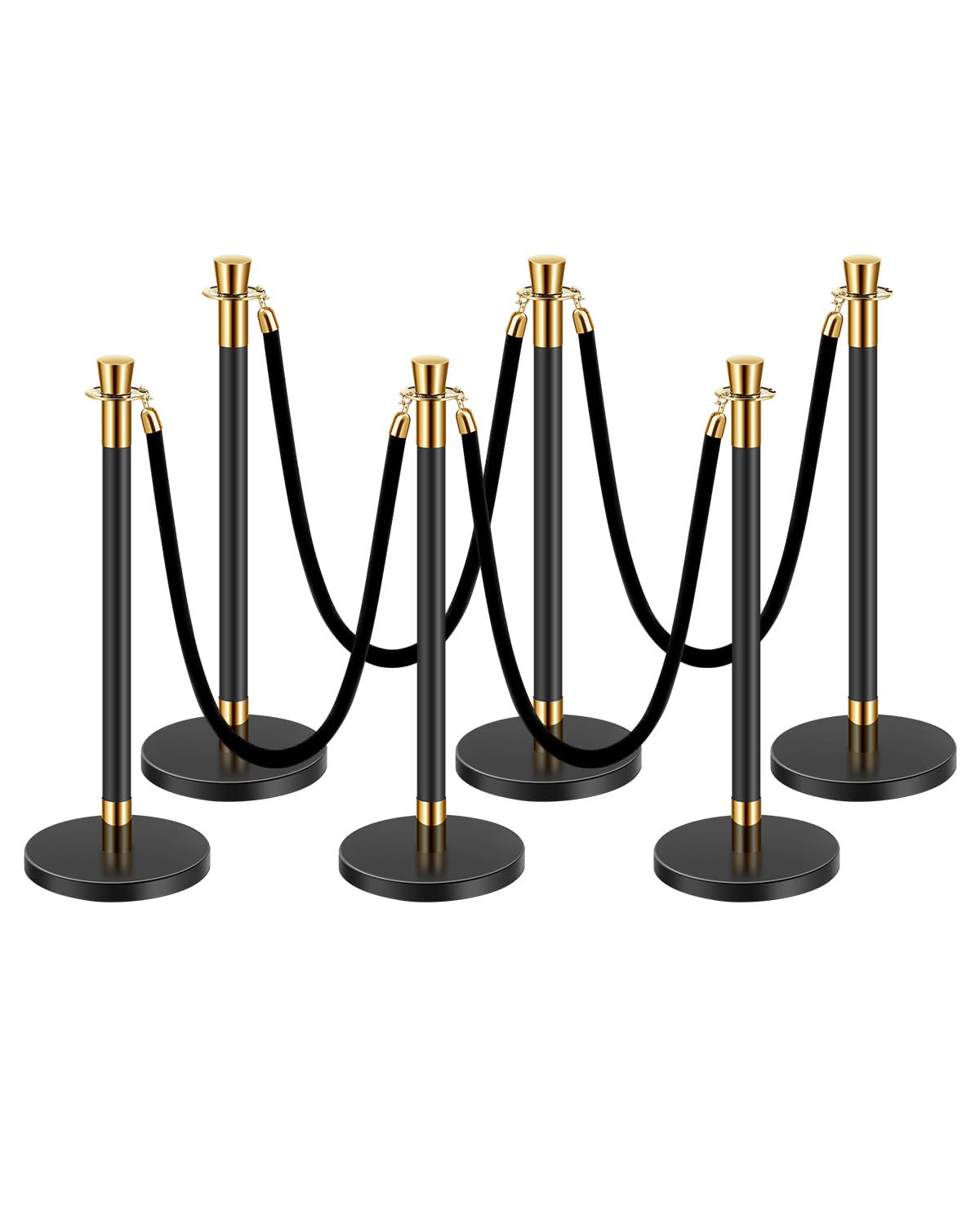 VEVOR Stanchions and Velvet Ropes, 6 Pcs Crowd Control Barriers with 4 Black Velvet Ropes, Stainless Steel Stanchion Post Queue with Sand Injection Hollow Base for Theater, Wedding, Party Supplies