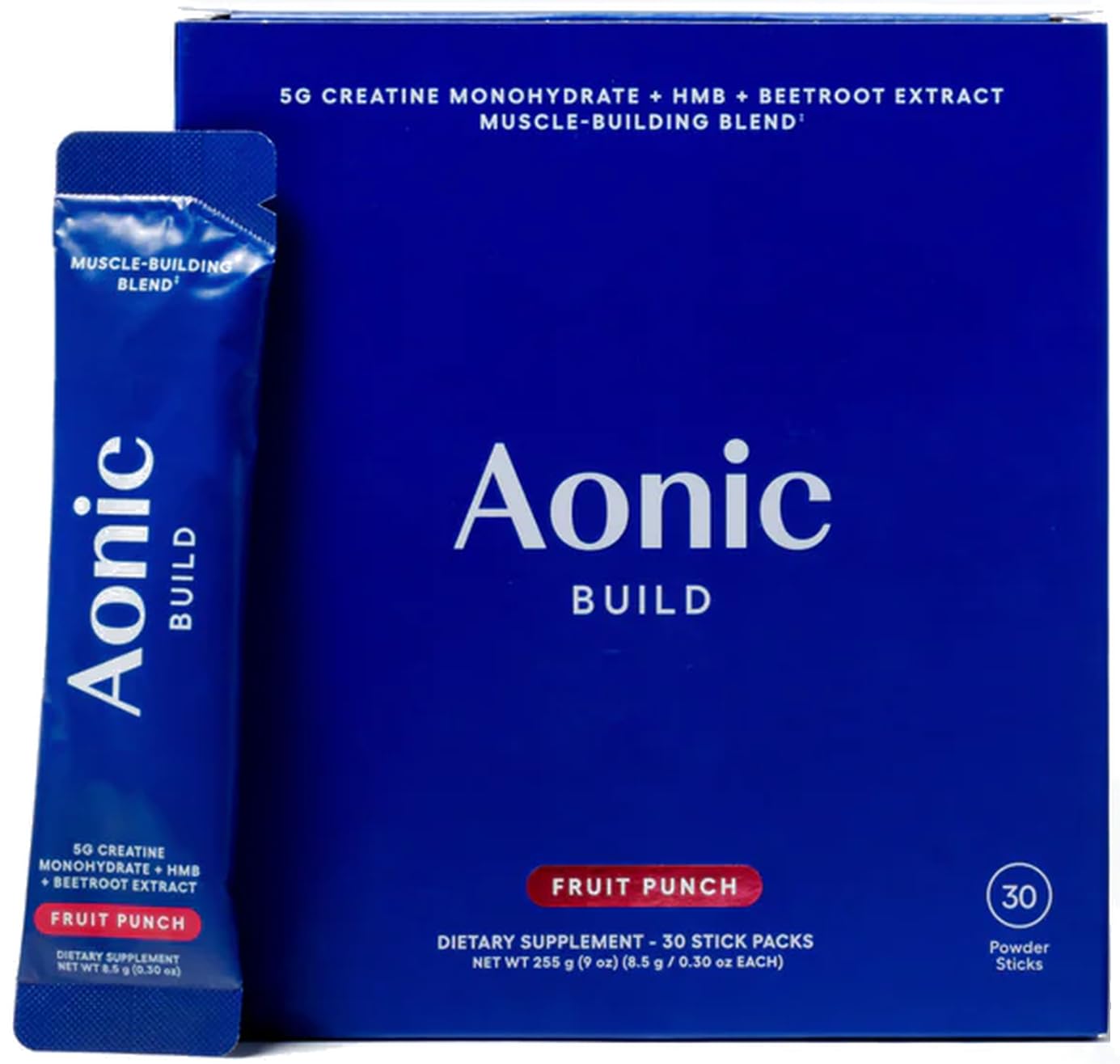 AONIC Pré-treino de creatina com monohidrato de creatina, HMBPro™ e extrato de beterraba, 5 g + 1,4 g + 800 mg, 30 sachês