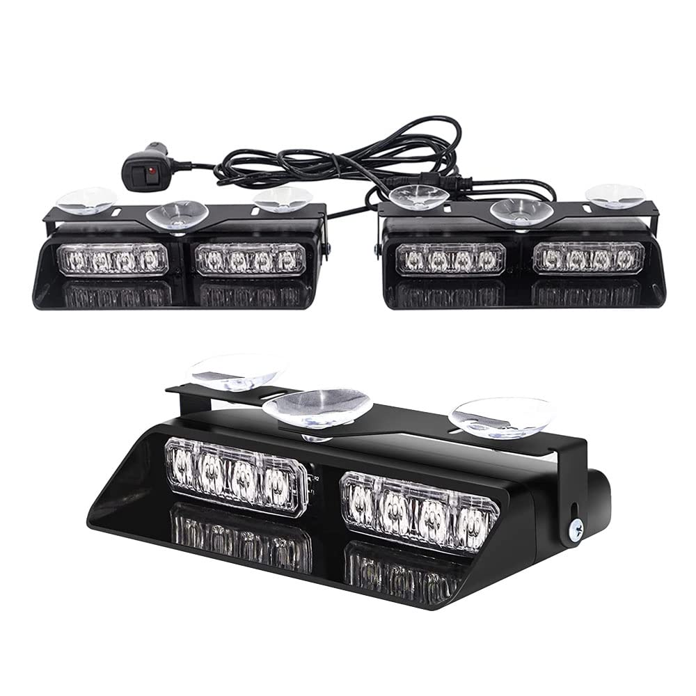 Baceyong 1 par de luces estroboscópicas LED para salpicadero, luces estroboscópicas de emergencia 2 en 1 para vehículos, luces intermitentes de seguridad con ventosas, luces interiores para parabrisas