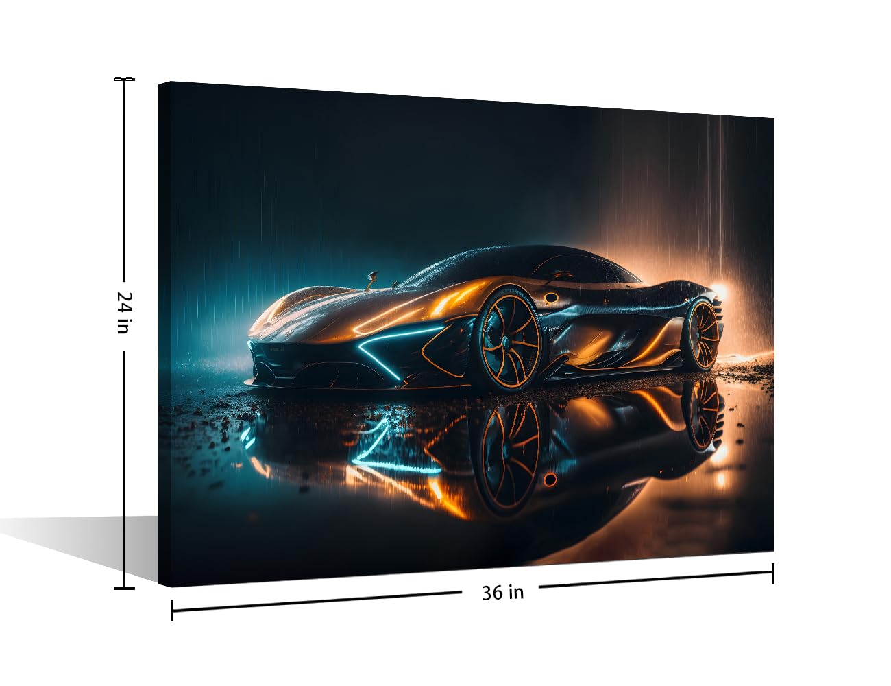 1 panneau sur toile d'art mural élégant futuriste voiture de luxe, surfaces métalliques réfléchissantes brillantes couvertes de gouttes de pluie, œuvre d'art sur toile pour décoration de maison,