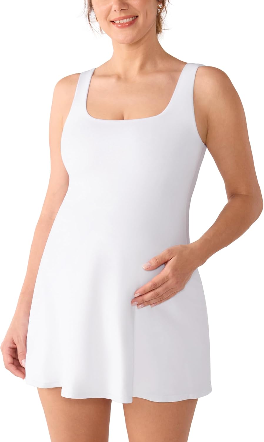 MOMANDA Women Sleeveless Maternity Dress Summer Tank Square Neck Casual Pregnancy Dress