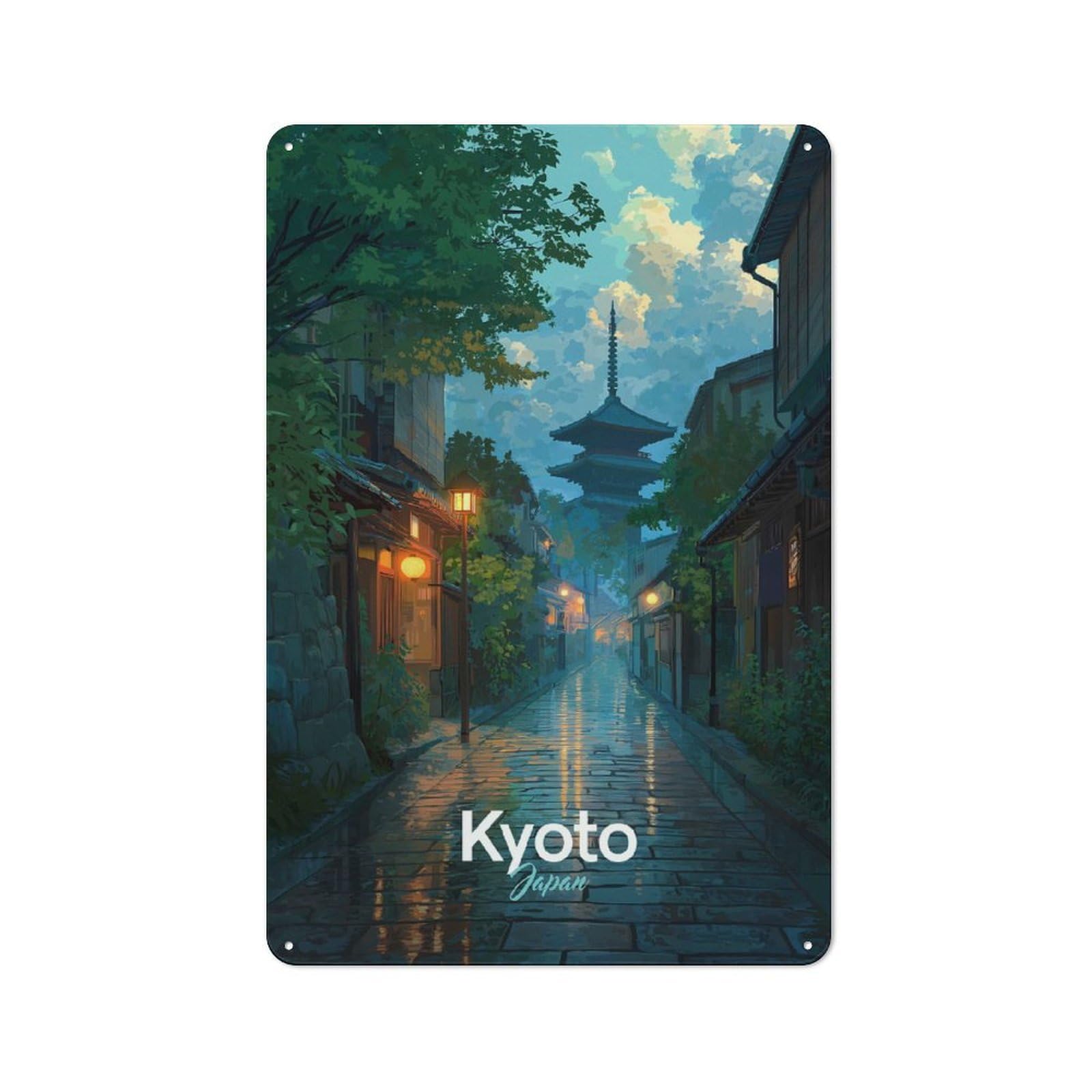Junmoney Kyoto Japan Street Rain Tin Wall Plaque 30X20cm With For Café Or Restaurant, Suited To Restaurant Decor Fans
