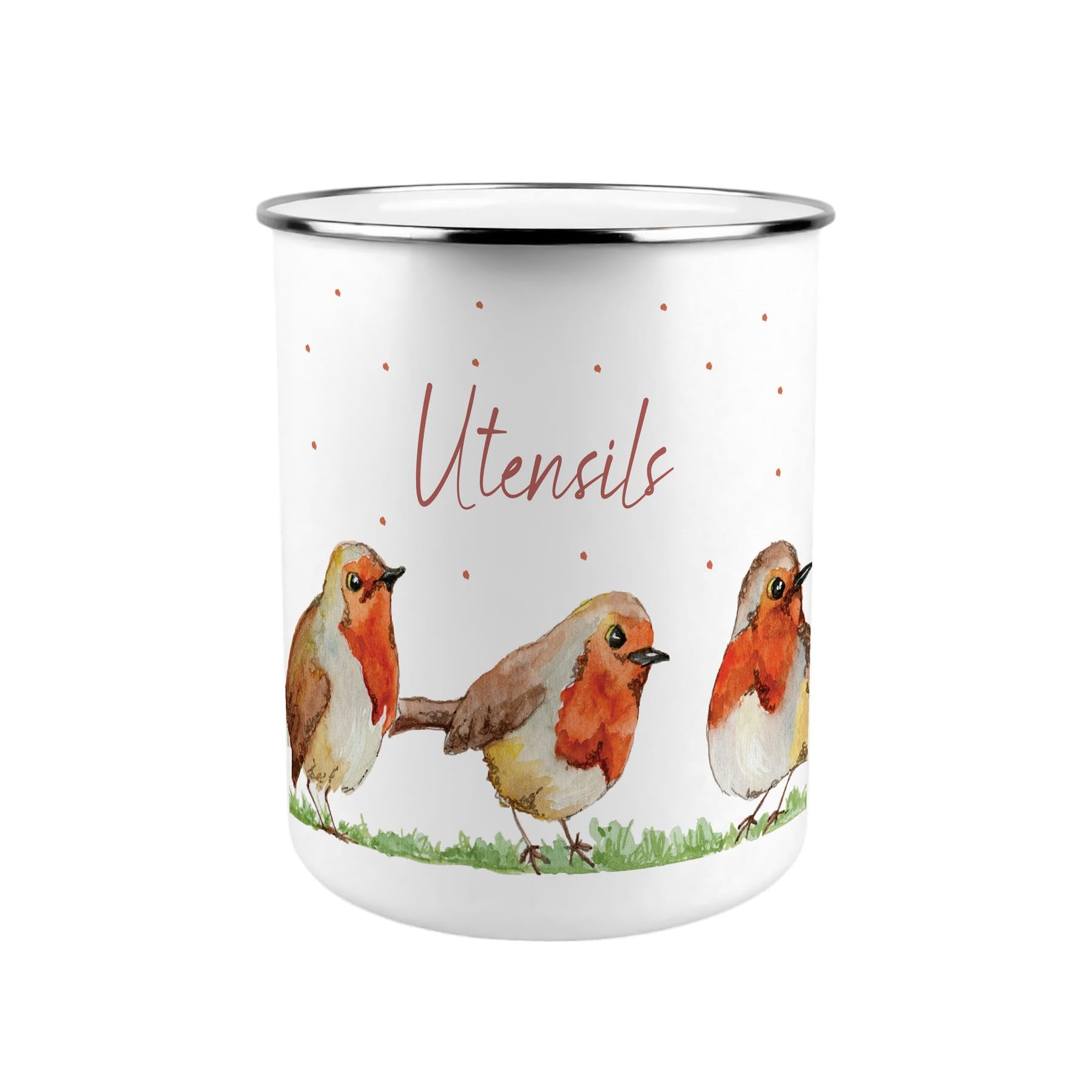 Purely Home English Robins Metal Utensil Holder - XL Kitchen Utensil Pot/Organiser for Countertop Decor Gift 18x16.5cm