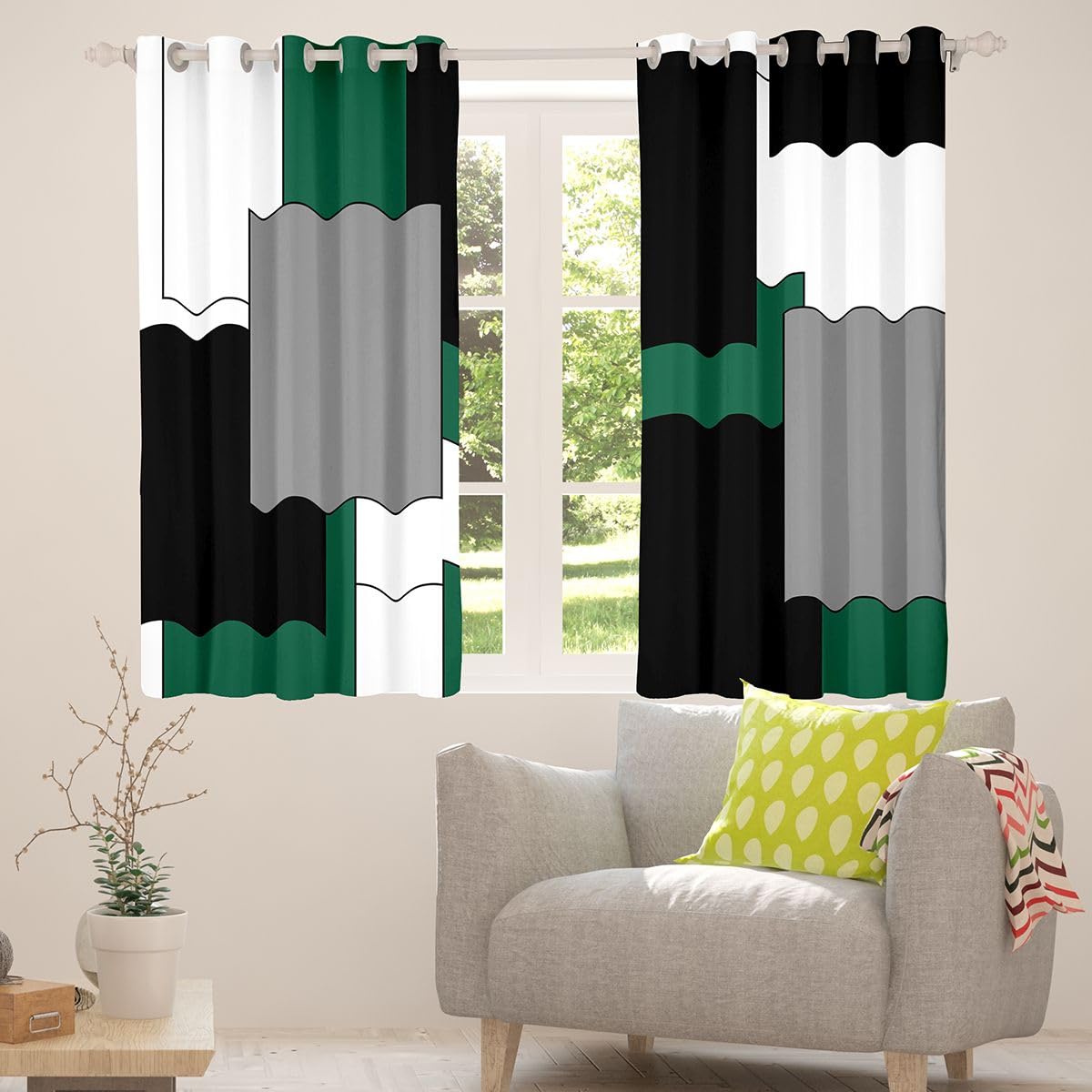 Loussiesd Trattamenti per finestre verde scuro, 2 pannelli W66*L72