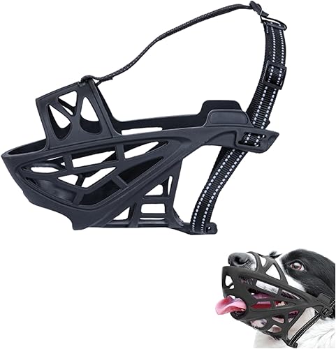 Bozal de silicona suave para perros  Evita morder, masticar y ladrar  Permite beber y jadear  Uso con collar  Bozal seguro y cómodo (negro, mediano)