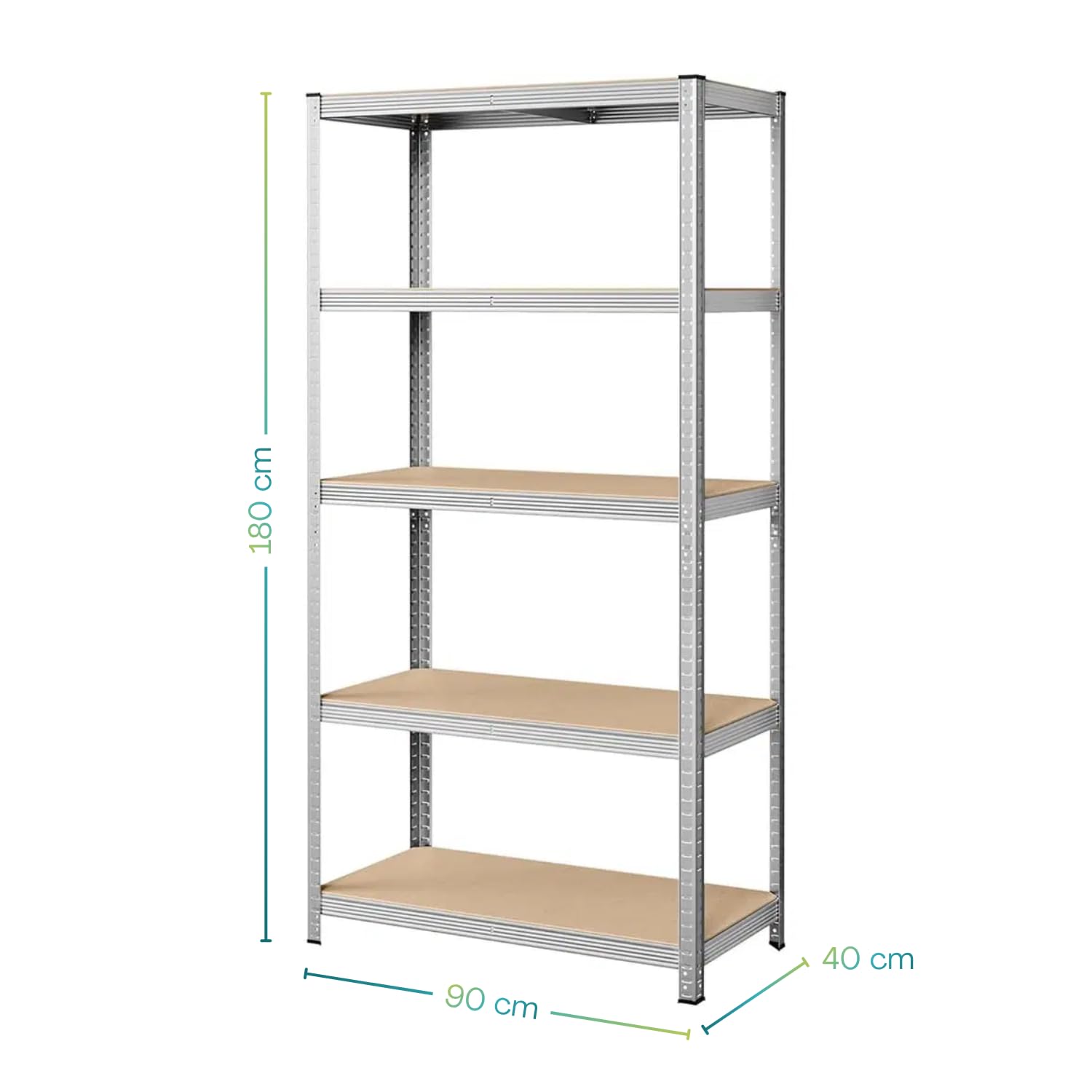 VIRSUS 2 Scaffali in Metallo e MDF a 5 Ripiani, Misura 90x40x180 cm, Metallo Galvanizzato, Montaggio ad Incastro Veloce, Scaffalature per Garage, Magazzino, Portata Max 875 kg -4588