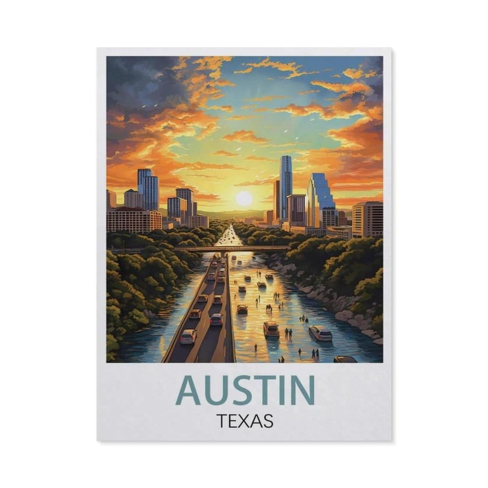 Vintage Wall Decor Metal Poster Plaque，Austin Texas(30x40cm）