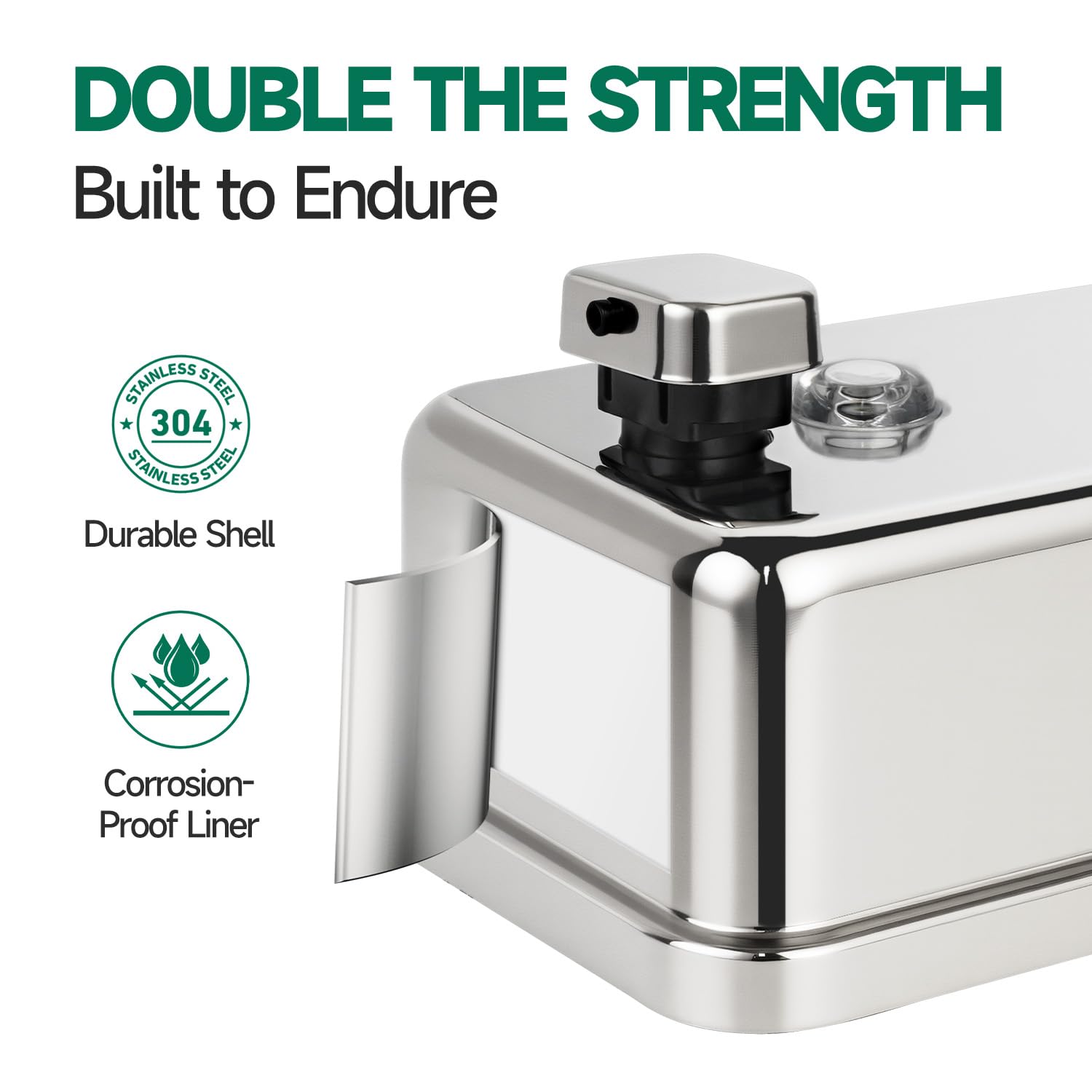 anydry Dispenser di sapone manuale in acciaio inox, grande, 1100 ml, montaggio a parete, con finitura lucida, modello 1010