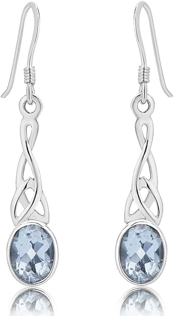DTPsilver® 925 Sterling Silver Drop/Dangle Hooks Earrings - Trinity Knot - Celtic Collection - Various Natural Gemstones
