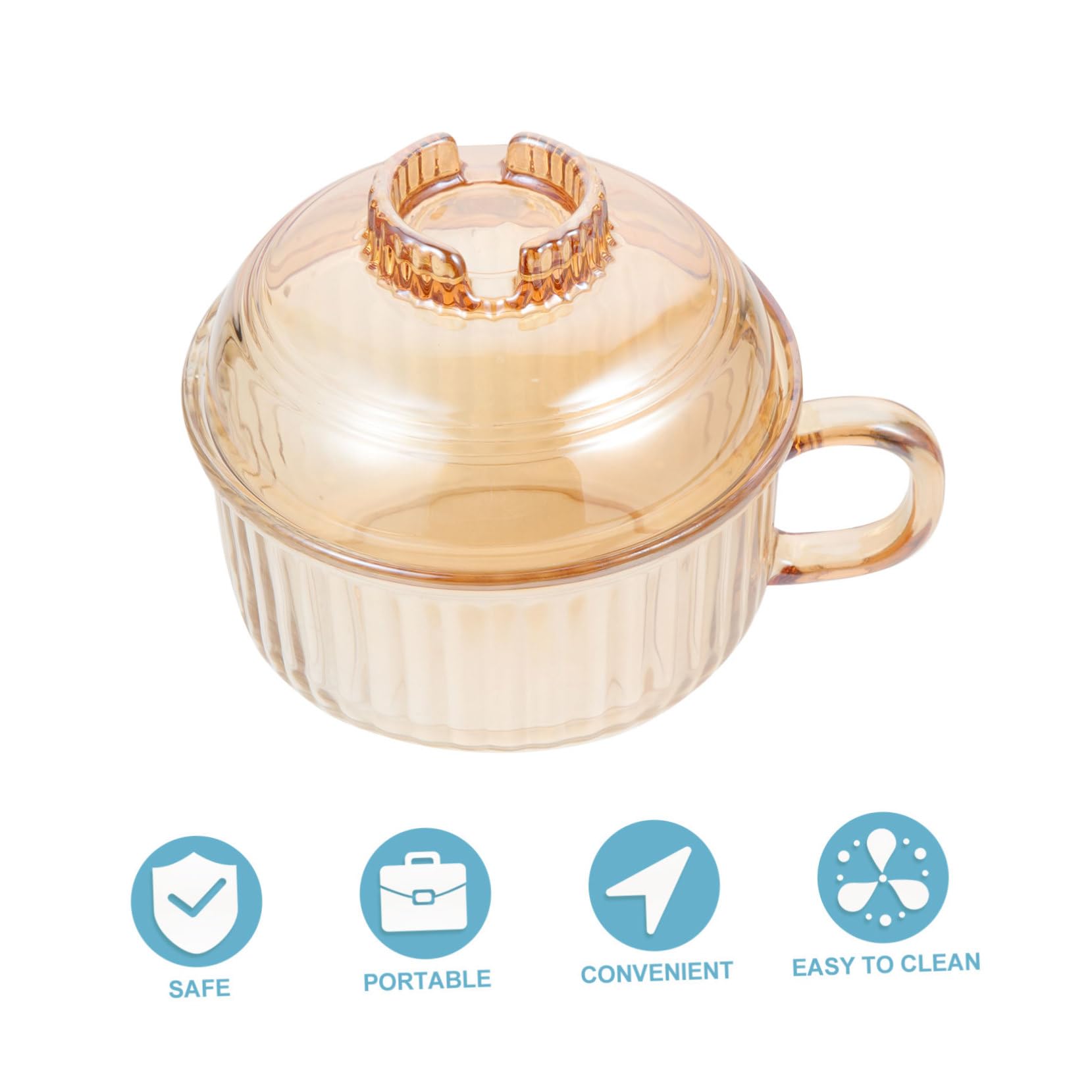 Tazón de Sopa de Vidrio con Asa y Tapa Ámbar con Diseño Vertical, Recipiente Práctico para Cocinar al Vapor, Apto Microondas, para Uso Doméstico y Estofados, Adecuado para Sopas