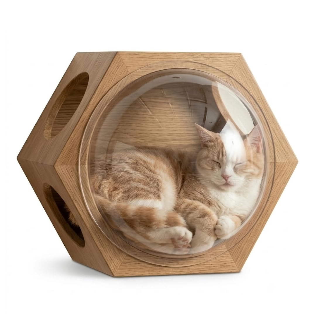 宇宙船 猫ハウス 木製 透明 クリア ドーム状 カプセル型 家具 キャットベッド Amazon.co.jp: 六角形 キャットカプセル 壁掛け 猫用ベッド 透明