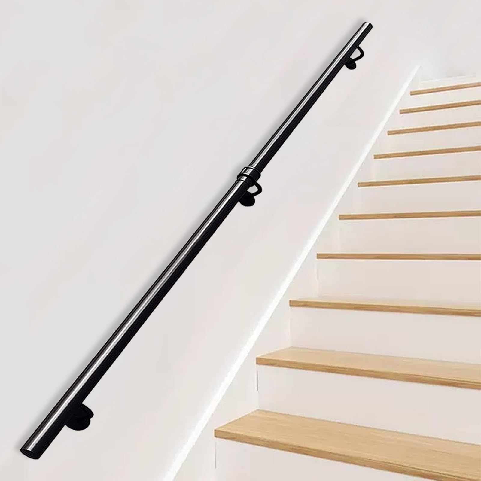 FKXSXAZ 1-20ft Non-Slip Staircase Handrail, Black Metal Galvanized Iron Hand Rail for Indoor & Outdoor, Wall Mounted Safety Grab Bar Home Loft Corridor Support Rod(8.2ft/250cm)