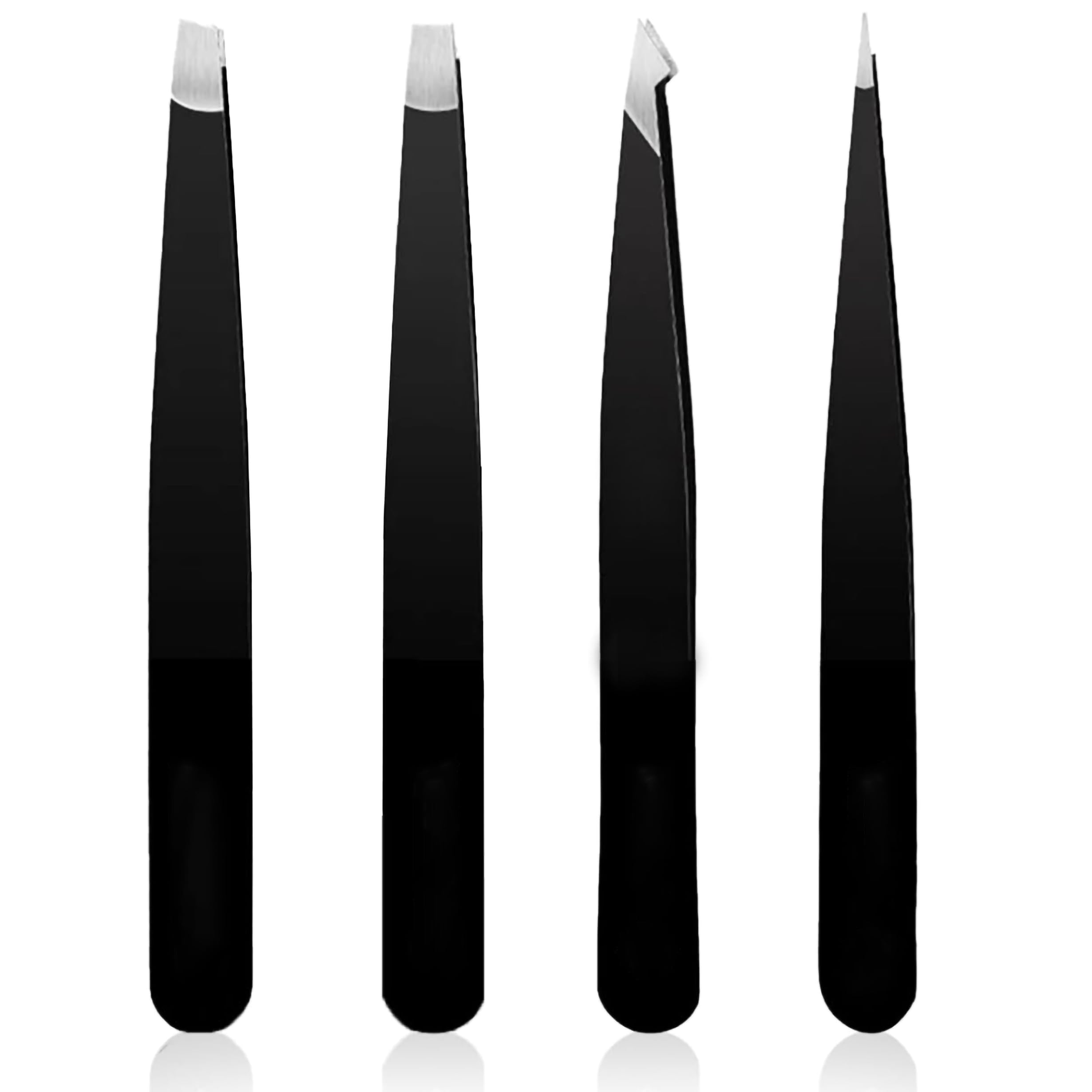 Asm Instruments Women's Black Asm® 4 Piece Professional Tweezers Set Eyebrow Tweezers - Heavy Duty Stainless Steel Tweezer For Ingrown Hair & Head Removal - Eyebrows Plucking Gifts For & Men