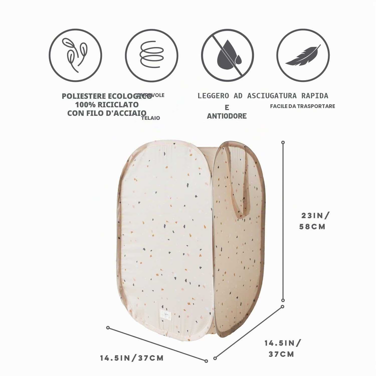 3 Sprouts - Cesto Biancheria Sporca - Porta Biancheria Sporca - Cesto Panni Sporchi - Cesta Portabiancheria per Bambini - Contenitore Salvaspazio - Terrazzo Beige