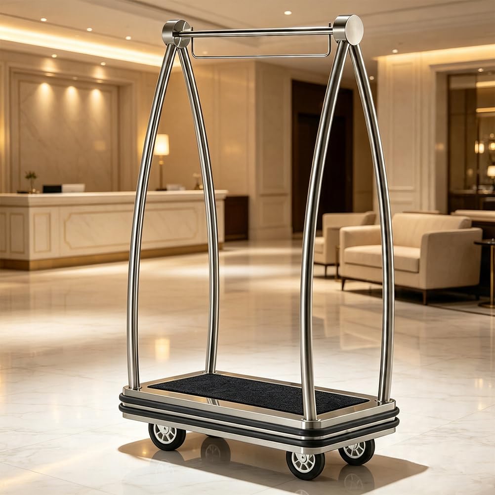 Carrello portabagagli dell'hotel Carrello del facchino | Telaio in acciaio inossidabile, con ruote silenziose da 6", per usi commerciali di hotel e resort