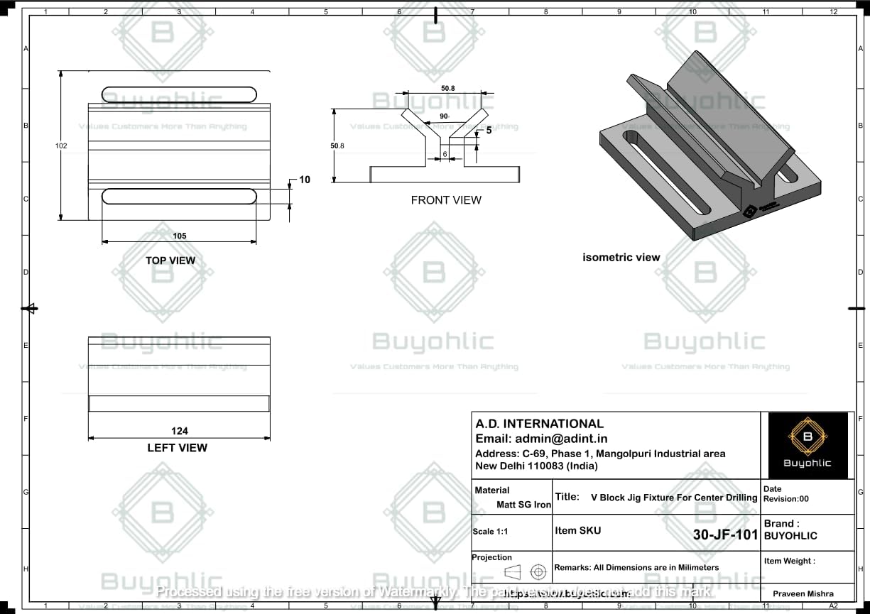 Buyohlic SGI V Block Jig Fixture For Center Drilling of A Round Work-piece 2" Capacity Unbreakable