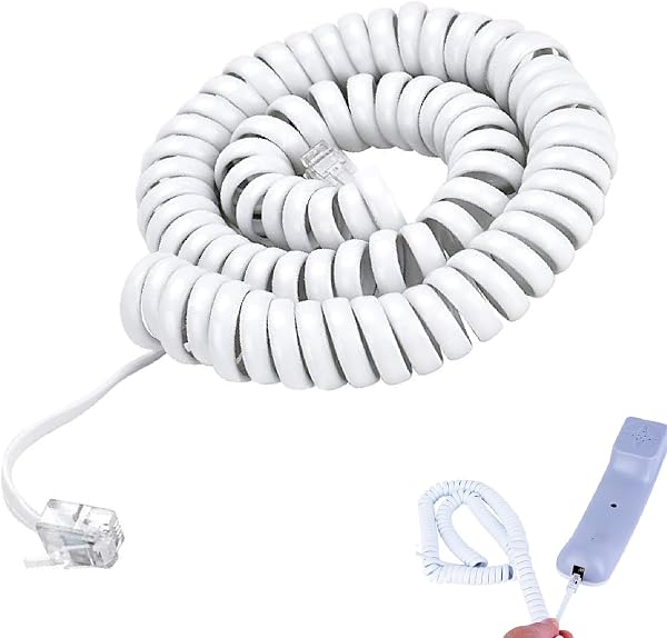 電話受話器コード 受話器用カールード 4極 4芯 純銅コア RJ11 モジュラーケーブル 電話延長ケーブル 最長約 5m 事務所・家庭用電話・ファクシミリ・応答機対応 (ホワイト) - 1