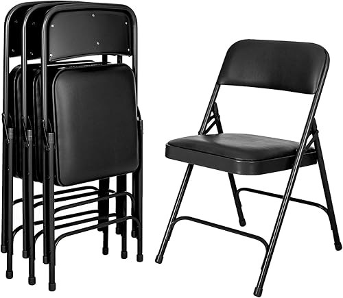 Miniatura 43 de OEF Furnishings Paquete de 4 sillas plegables acolchadas de vinilo de alta calidad, color gris, ideales para el hogar, la oficina o los eventos