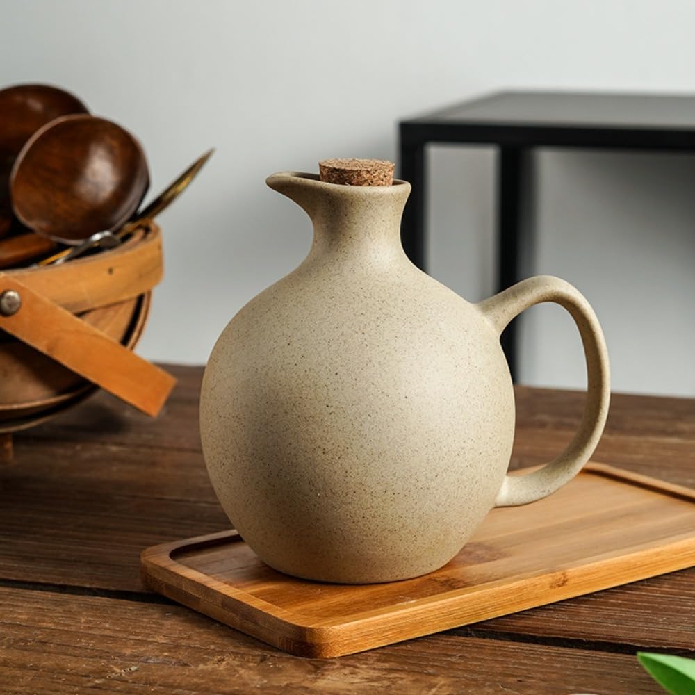Botella de salsa de soja de cerámica con tapa, dispensador de vinagre de estilo japonés, accesorio de cocina rústico para servir salsa, condimentos y aderezos