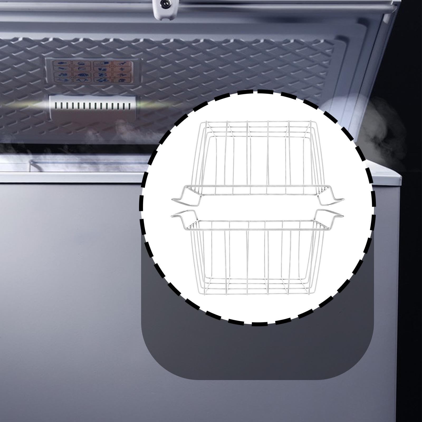 Set di 2 Cestelli Organizer in Metallo per Frigorifero, Impilabili E Dotati di Maniglia per Un Facile Trasporto, Ideali per La Conservazione in Famigl, Bianco 45 Cm