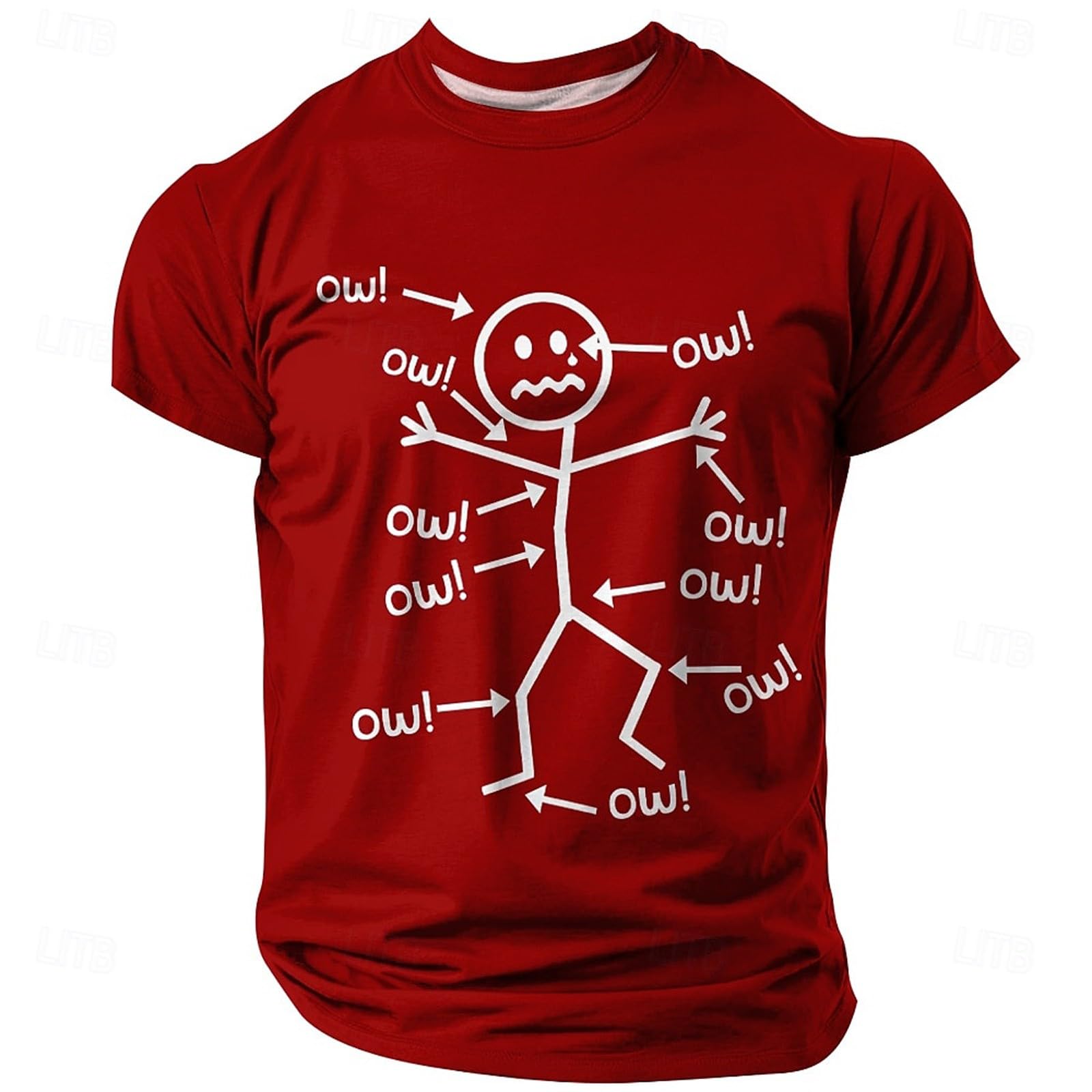 Character Men's T-Shirt Short Sleeve Crew Neck with Ow Print Funny Fun Motif Everyday Streetwear Leisure Shirt Graphic Shirt Summer Top Fun Shirt, red, XXL