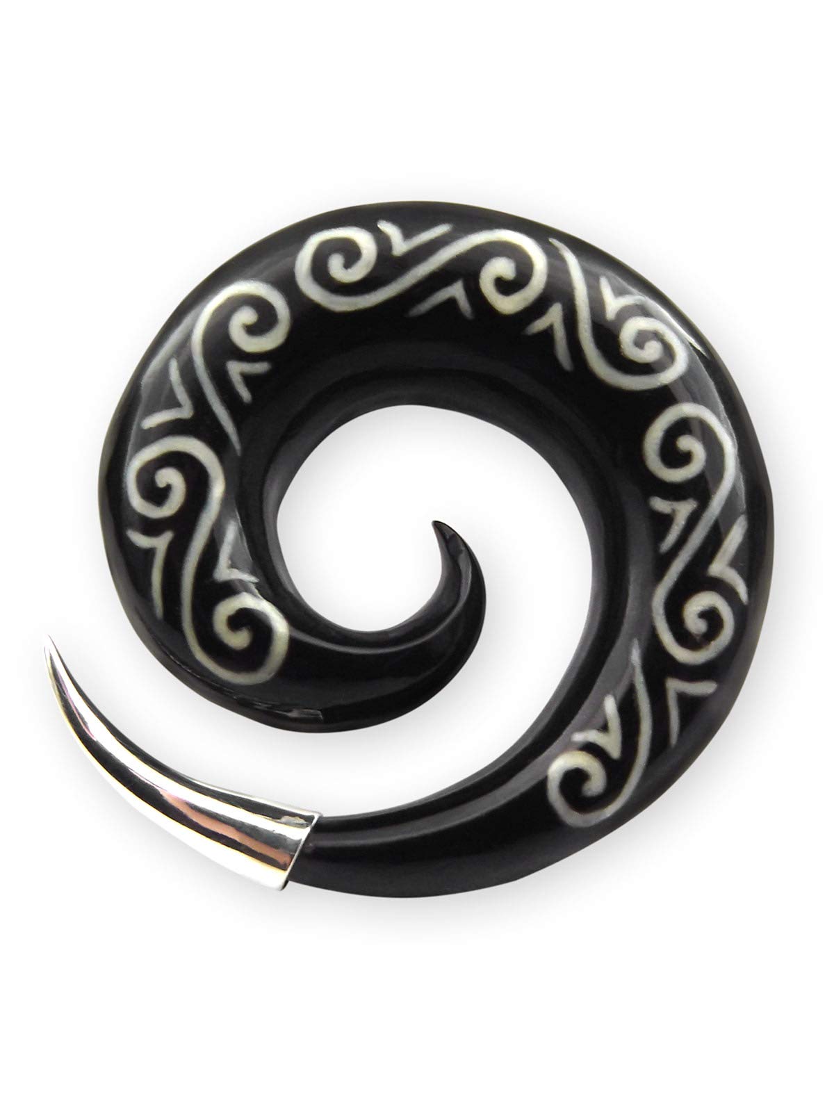 Fly Style Piercing Ohr Expander aus Horn und 925 Silber - Dehnschnecke Dehnspirale Dehnungsschnecke Dehnsichel