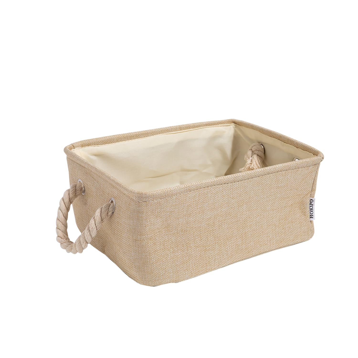 HOKIPO Jute Eco-Friendly Rectangle Foldable Clothes Storage Basket Bin Organizer, Large, Beige-image-46