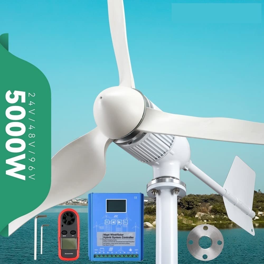 Générateur d'éolienne, Kit de générateur Turbine éolienne 3000w 3kw Puissance 3 Lames 24V 48V énergie avec contrôleur Chargeur MPPT Hors système d'onduleur réseau(with Mppt Controller,24V)
