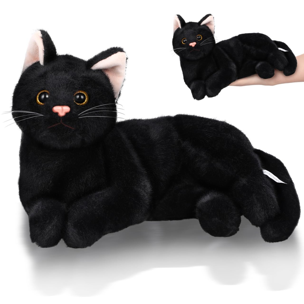 Yardwe Black Cat Plush Toy Realistic Cat Figurine Soft Stuffed Animal Cute Plush Kitten Pillow for Home Decor Halloween Party Favors Playtime and Cuddling