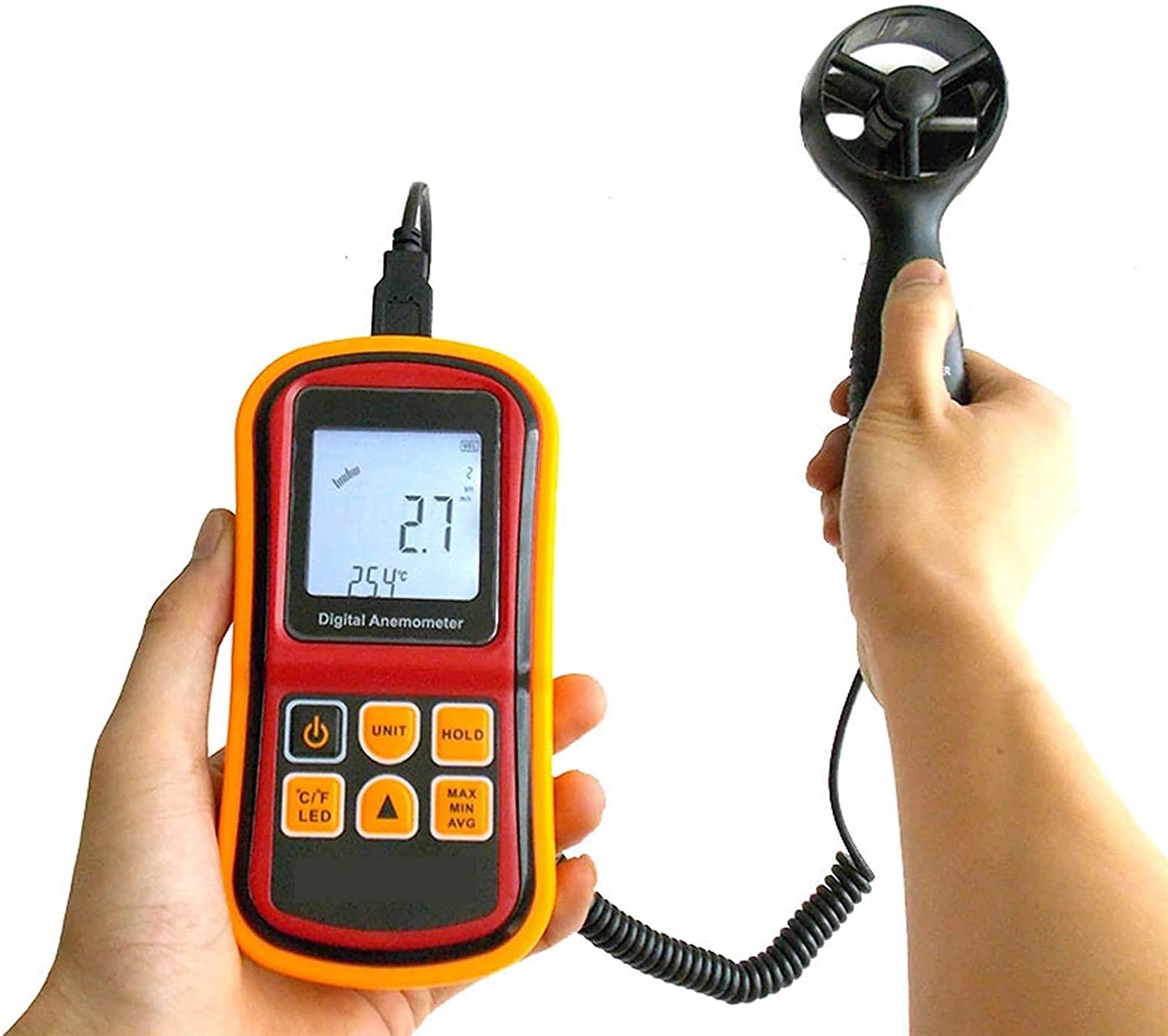 Anemómetro de Mano, medidor de Velocidad del Viento con luz de Fondo MAX/MIN/AVG Funciones, Medidor de Velocidad de Aire Velocidad de Aire Velocidad de Aire HVAC Medidor de Flujo de Aire,