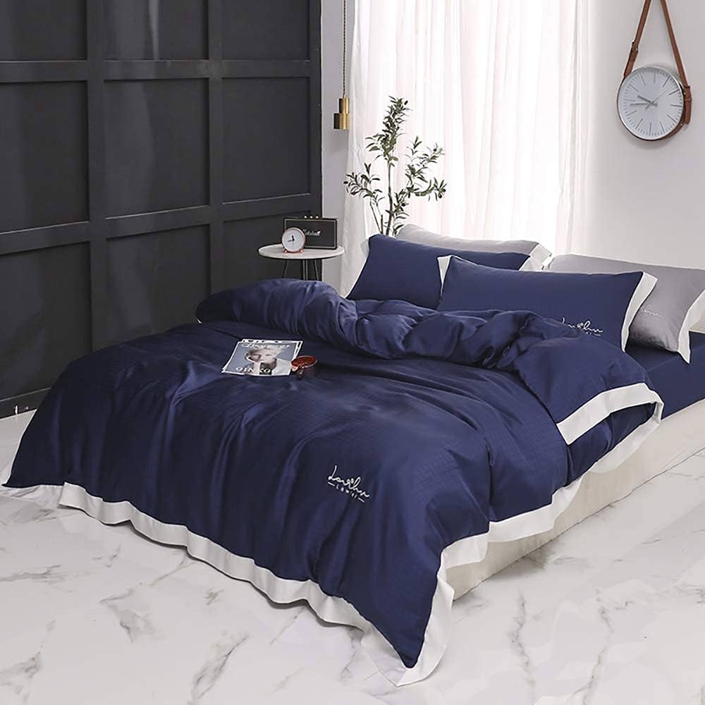 Bed Sheets Set Silk Duvet Cover Set with Zipper Closure - Solid Cover  Bedding SeQuality Ultra Soft Premium 4 Pieces Bedding Collection Sets  (Color : White, Size : Double) (Blue King) : Amazon.ca: Home
