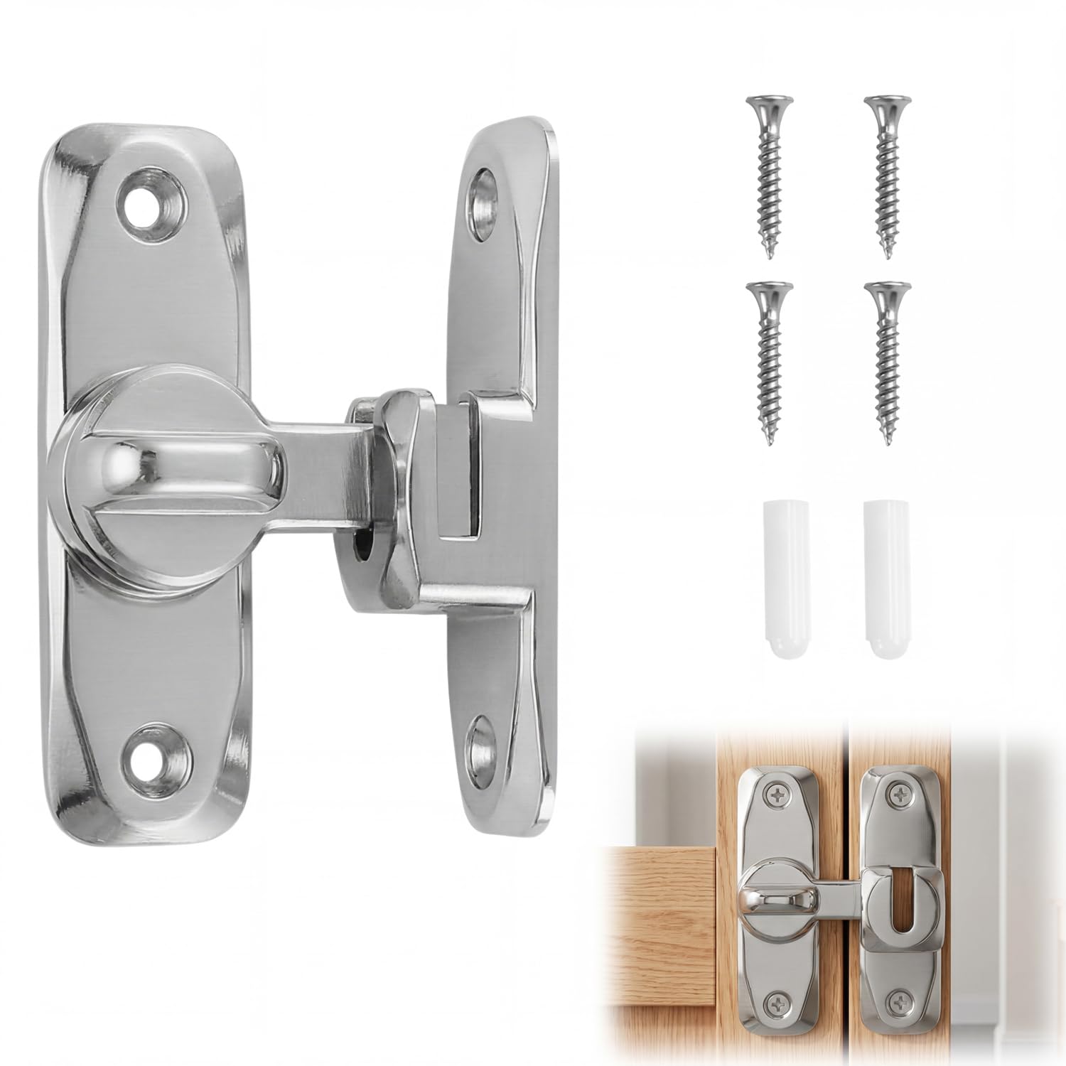 1 Pc Silver Brushed Steel Slide Door Lock Heavy Duty Gate Latch Security Door Bolt for Barn Door Cabinet Garden Shed Interior Exterior