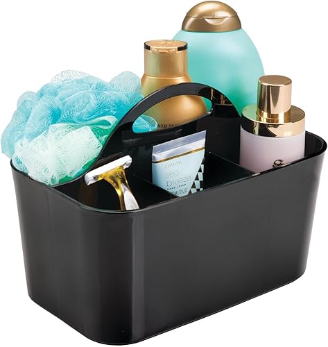 Miniatura 7 de mDesign Organizador pequeño de plástico para duchabaño con asa para dormitorio, estante, gabinete, sostiene jabón, champú, acondicionador, peines,