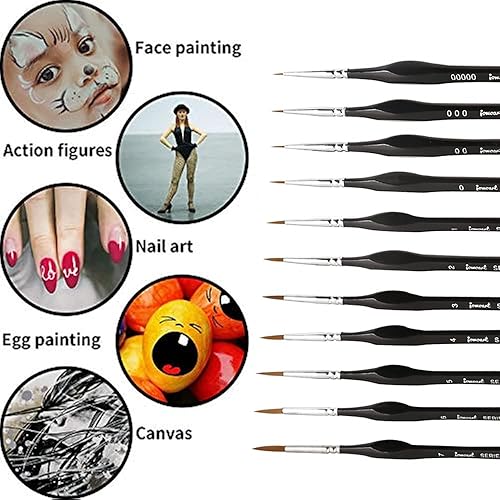Miniatura 4 de Juego de 11 pinceles de pintura de detalles finos en miniatura, juego de pinceles para acrílico, acuarela, óleo, cara, uñas, pintura de modelo a