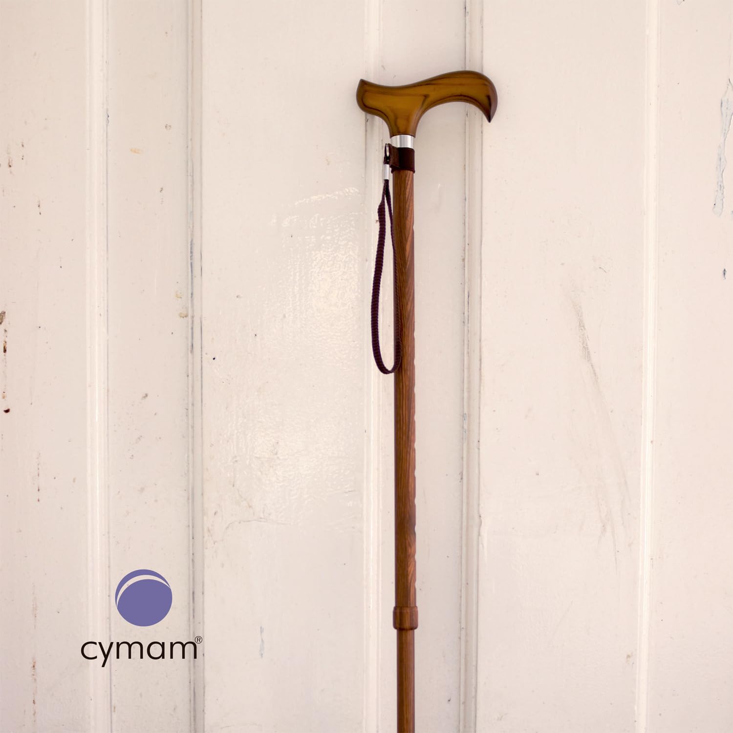 Bastone Estensibile per Anziani – Alluminio con Impugnatura in Legno Ergonomica Ambidestra, Modello Legno, con Cinturino di Sicurezza
