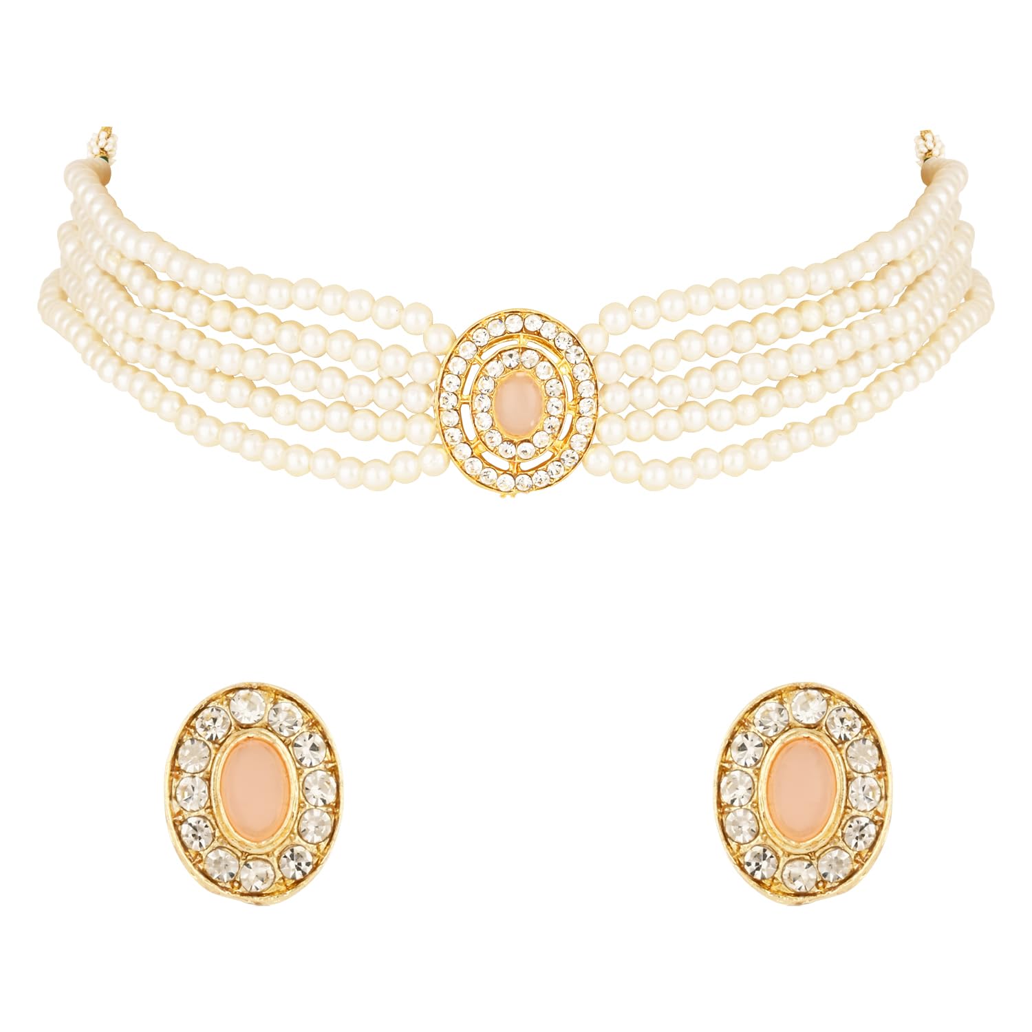 I Jewels Gold Plated Traditional Handcrafted Stone Pearl Choker Necklace Jewellery Set With Earrings For Women And Girls (ML321) (Peach) (B0D2XVV87V) Amazon Price History, Amazon Price Tracker