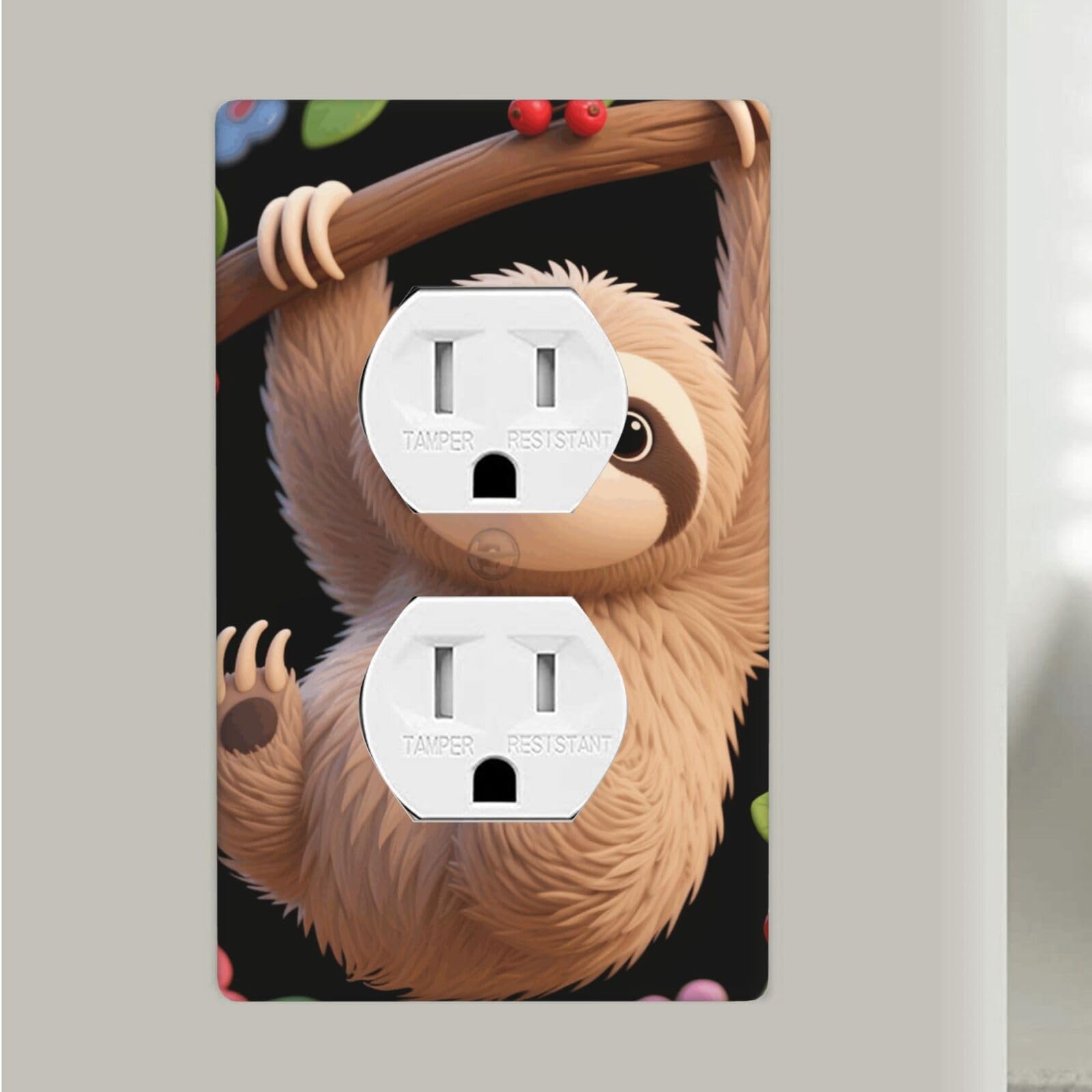 Fekiloot Cute Cartoon Sloth Duplex Outlet Covers Wall Plates 1-Gang Switch Outlet Electrical Cover Plate Unbreakable Polycarbonate Switchplate Cover Faceplate For Bathroom Kitchen Home Decor