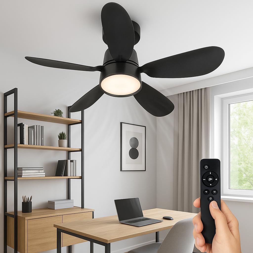 Proventa LED-Deckenleuchte mit Ventilator Ø530mm 25W 1100lm CCT 3000–6500K dimmbar IP20 flimmerfrei mit Fernbedienung modern flach leise ideal für Wohnräume Schlafzimmer Küche Wohnzimmer