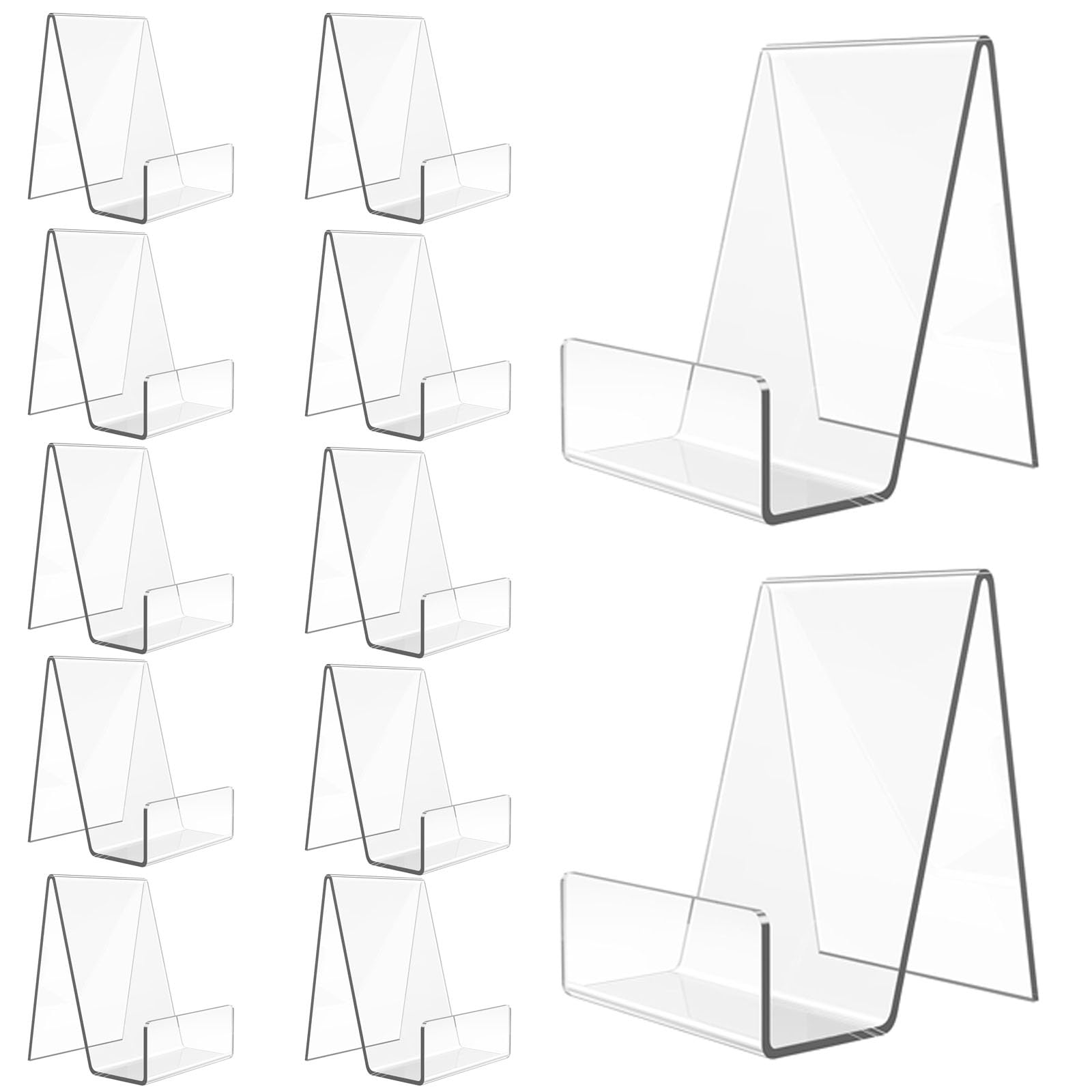 12 piezas Soporte libros acrílico para mesa, expositor libros transparente 105 x 90 x 75 mm, atril para libros y sujetalibros para fotos, tarjetas, cuadernos y tienda