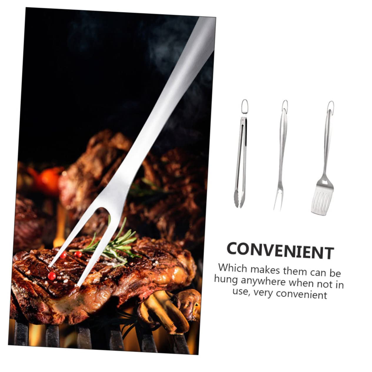 1juego Herramientas De Barbacoa De Inoxidable Utensilios Portátiles para BBQ Incluye Espátula Tenedor y Pinzas para Camping y Reuniones Al Aire