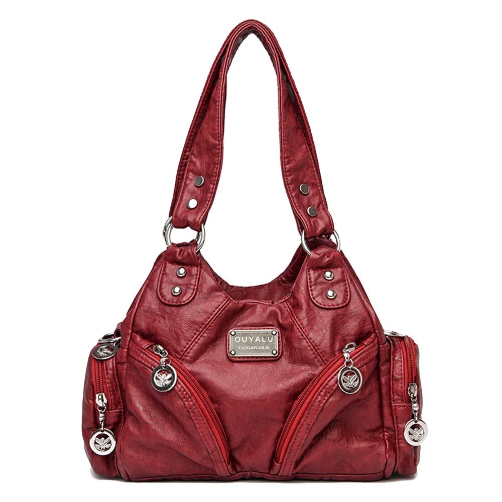 Bolso de Mano con Bandolera para Mujer Bolso Hobo Bolso de Hombro en Cuero PU Retro Bolsos Bandolera Elegante Vendimia Bolsode señora para Damas Mamá Rojo